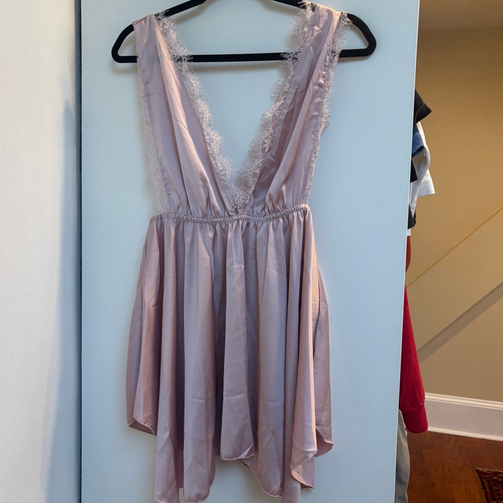 SHEIN Pink Lace Trim Chemise